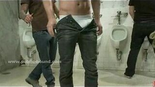 Gay boy humiliated and penetrated in public toilet group fetish sex video - porn video