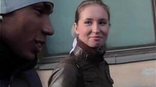 Young tight pussy takes hard cock in public - porn video