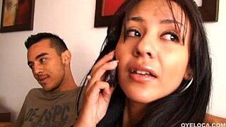 Latin brunette facialized after a hardcore fucking session - porn video