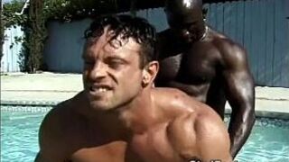 Interracial poolside gay anal fucking - porn video